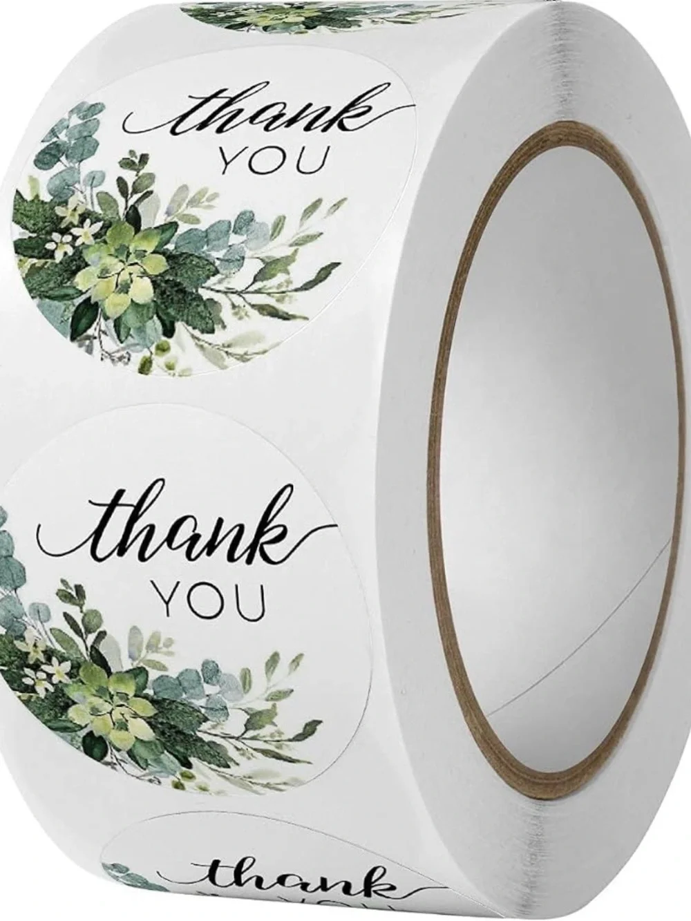 Thank You Floral Round Stickers - Green Leaf Design